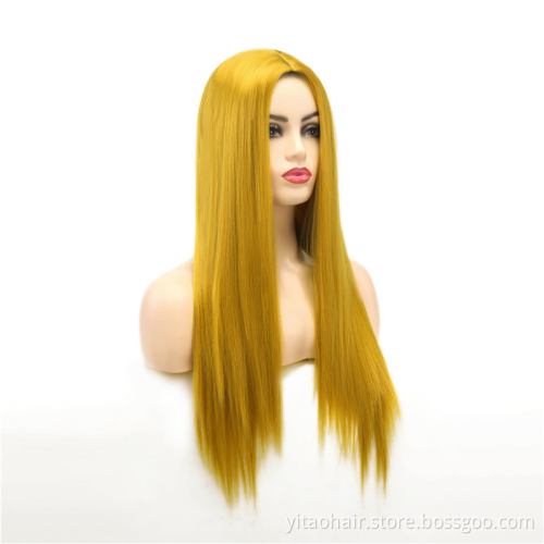Fluorescent Green Long Straight Synthetic Non Lace Front Wigs Light Green Wig Middle Part Pastel Cosplay  Wigs for Black Women